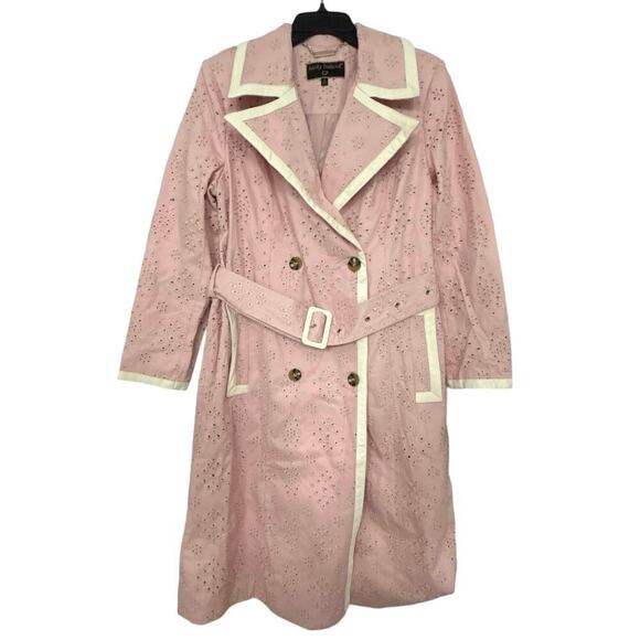 KATHY IRELAND NWT Gabrielle Petal Pink  Cotton Eyelet Trench Coat Size Large - Picture 3 of 16